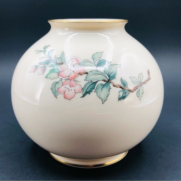 LENOX USA Serenade Vintage Rose Bowl Bird Floral Gold Trims Ceramic Globe Vase - Picture 3 of 9